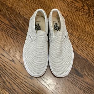 White and grey striped Vans